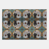 可愛い結婚バニーのカップル手モザイク ラッピングペーパーシート (正面2)