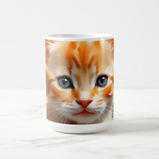 可愛い絵を描オレンジ色の猫 コーヒーマグカップ (中央)