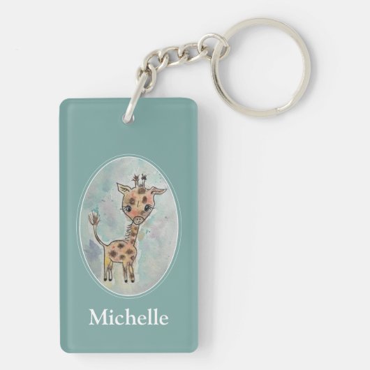 可愛い絵を描ハ・キリンパーソナライズされた キーホルダー (裏面)