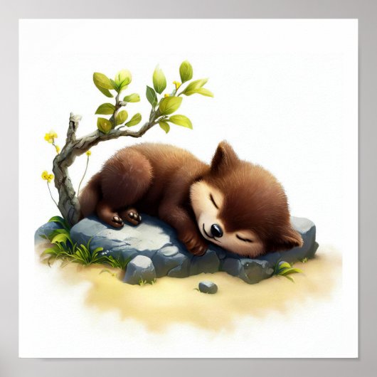 可愛い絵を描若い狼のデジタル ポスター (正面)