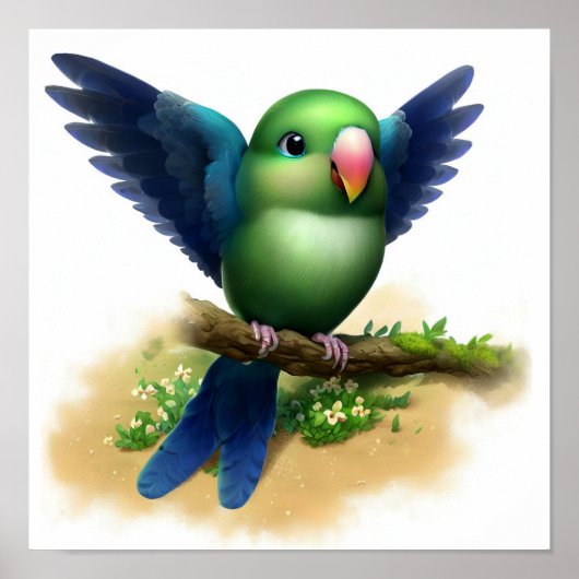可愛い絵を描藍色の鸚鵡 ポスター (正面)