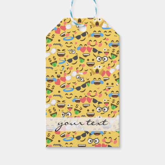可愛い絵文字ラブ聞くキススマイル笑いパターン ギフトタグ (正面)