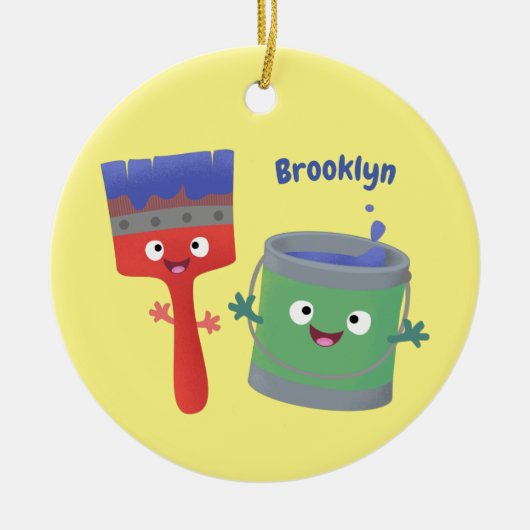 可愛い絵筆絵を描と漫画 セラミックオーナメント (正面)