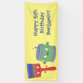 可愛い絵筆絵を描と漫画 横断幕 (縦)