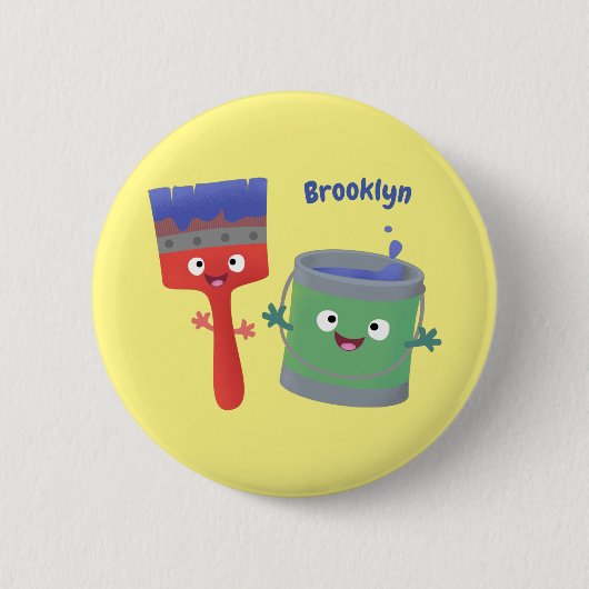 可愛い絵筆絵を描と漫画 缶バッジ (正面)