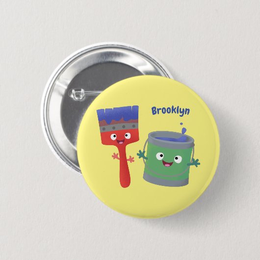 可愛い絵筆絵を描と漫画 缶バッジ (正面&裏面)