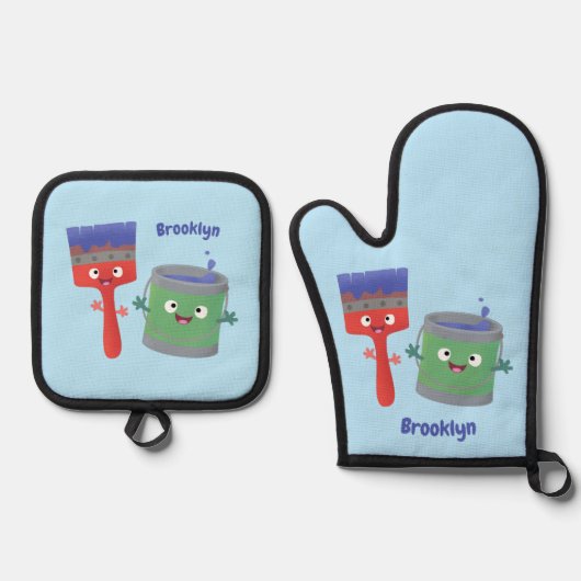 可愛い絵筆絵を描と漫画 鍋つかみ&鍋敷きセット (正面)