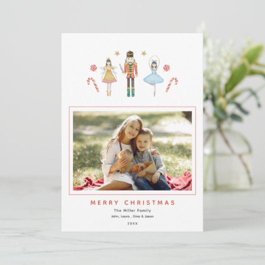 可愛い綿色くるみクラッカー写真クリスマス シーズンカード (スタンド正面)