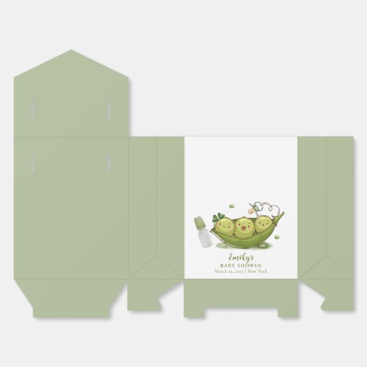 可愛い緑おしゃぶりスイートピーinポッド赤ちゃんシャワー フェイバーボックス (見開き)