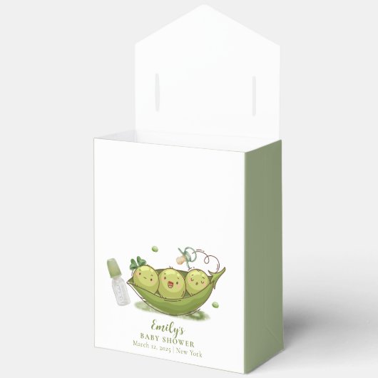 可愛い緑おしゃぶりスイートピーinポッド赤ちゃんシャワー フェイバーボックス (見開き)
