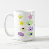 可愛い緑と紫の雲、誕生日パーティギフト コーヒーマグカップ (左)