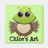 可愛い緑と茶色のフクロウの子のアートワーク磁石 マグネット (正面)