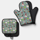 可愛い緑のかわいい寿司 鍋つかみ&鍋敷きセット (正面/裏面)