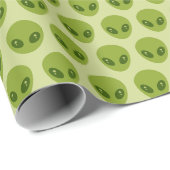 可愛い緑のエイリアンヘッドパターン ラッピングペーパー (ロールコーナー)