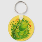 可愛い緑のカエル絵画の絵 キーホルダー (正面)