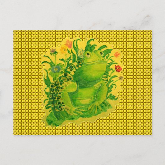 可愛い緑のカエル絵画の絵 ポストカード (正面)
