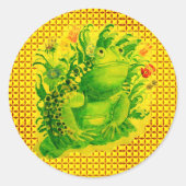 可愛い緑のカエル絵画の絵 ラウンドシール (正面)