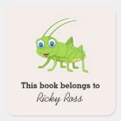 可愛い緑のキリギリス紫 スクエアシール (正面)