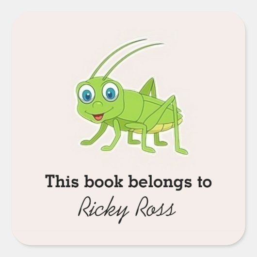 可愛い緑のキリギリス紫 スクエアシール (正面)