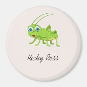 可愛い緑のキリギリス紫 マグネット (正面)