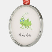 可愛い緑のキリギリス紫 メタルオーナメント (左)