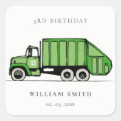 可愛い緑のゴミートラック子供たち任意の年齢誕生日 スクエアシール (正面)