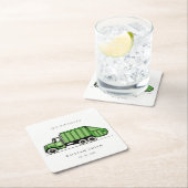 可愛い緑のゴミートラック子供たち任意の年齢誕生日 スクエアペーパーコースター (インサイチュ)