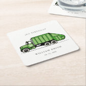 可愛い緑のゴミートラック子供たち任意の年齢誕生日 スクエアペーパーコースター (アングル)