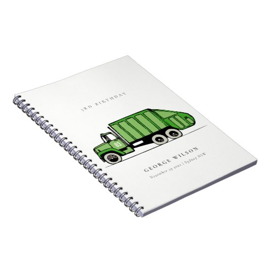 可愛い緑のゴミートラック子供たち任意の年齢誕生日 ノートブック (右側)