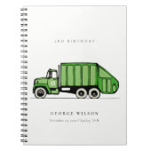 可愛い緑のゴミートラック子供たち任意の年齢誕生日 ノートブック (正面)