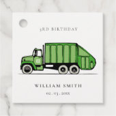 可愛い緑のゴミートラック子供たち任意の年齢誕生日 フェイバータグ (正面)