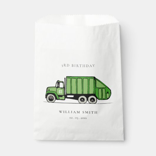 可愛い緑のゴミートラック子供たち任意の年齢誕生日 フェイバーバッグ (正面)