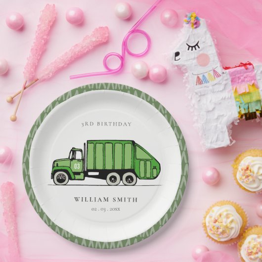 可愛い緑のゴミートラック子供たち任意の年齢誕生日 ペーパープレート (パーティー)
