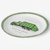 可愛い緑のゴミートラック子供たち任意の年齢誕生日 ペーパープレート (アングル)