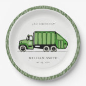 可愛い緑のゴミートラック子供たち任意の年齢誕生日 ペーパープレート (正面)