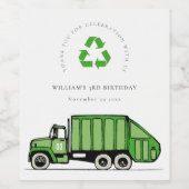 可愛い緑のゴミートラック子供たち任意の年齢誕生日 ワインラベル (シングルラベル)