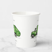 可愛い緑のゴミートラック子供たち任意の年齢誕生日 紙コップ (左)
