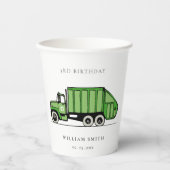 可愛い緑のゴミートラック子供たち任意の年齢誕生日 紙コップ (正面)
