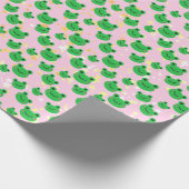 可愛い緑のトードピンクのスパークル誕生日パーティー ラッピングペーパー (角)