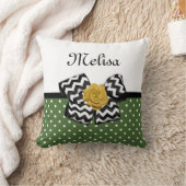 可愛い緑のドット黄色のローズシェブロン弓と名前 クッション (ブランケット)
