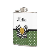 可愛い緑のドット黄色のローズシェブロン弓と名前 フラスク (左)
