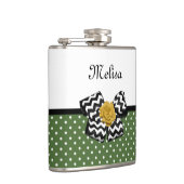 可愛い緑のドット黄色のローズシェブロン弓と名前 フラスク (右)