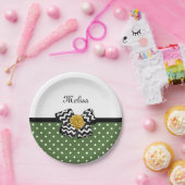 可愛い緑のドット黄色のローズシェブロン弓と名前 ペーパープレート (パーティー)