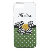 可愛い緑のドット黄色のローズシェブロン弓と名前 Case-Mate iPhoneケース (裏面)