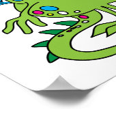 可愛い緑のドラゴンモンスター ポスター (角)