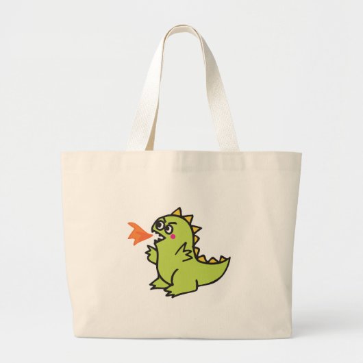 可愛い緑のドラゴンモンスター ラージトートバッグ (正面)