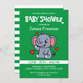 可愛い緑のベクターボーイエレファントベビーシャワー 招待状 (正面/裏面)