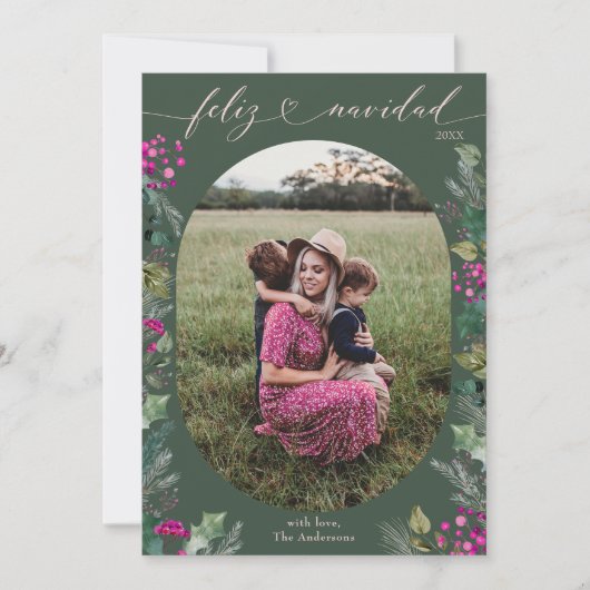 可愛い緑の写真フェリーズ・ナヴィダッド シーズンカード (正面)