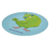 可愛い緑の好奇心のインコ漫画イラストレーション カッティングボード (角)