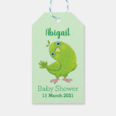 可愛い緑の好奇心のインコ漫画イラストレーション ギフトタグ (裏面)